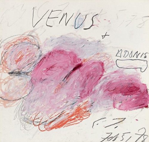 lovsick:Venus + Adonis (1978), Cy TwomblyMedium: Oil, oil crayon, graphite and pencil on paper