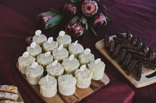 BETH + SEANInstead of serving our guests slices of cake, we decided to give them each a mini cake! M