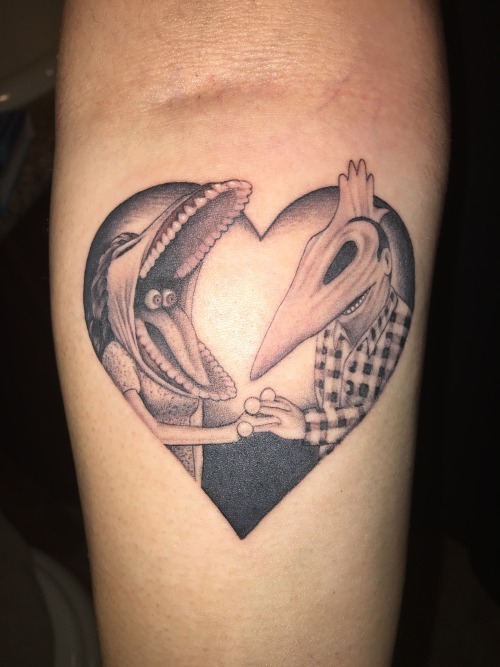 cattie-of-godsgirls:  fuckyeahtattoos:  Barbara and Adam 💕   Beetlejuice! BeEtLeJuIcE! BEETLEJUICE!