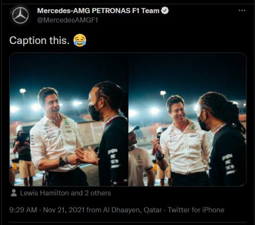 Toto Wolff and Lewis Hamilton via @MercedesAMGF1 on Twitter