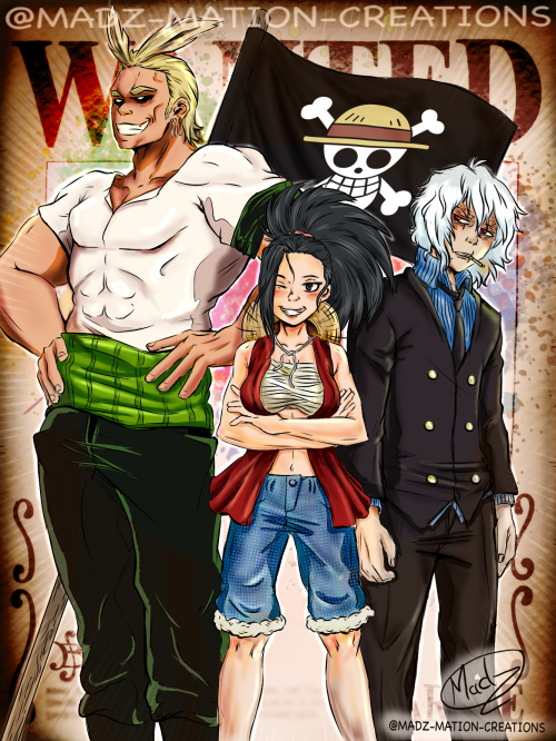 Some character from My Hero cosplaying One Piece. The character have the same English voice actors a