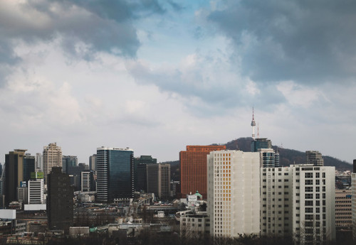 Seoul skyline seen from a small park in Seodaemun.