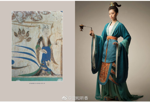 sartorialadventure: dressesofchina: Recreated Tang-dynasty outfits based on cave paintings Tang cave