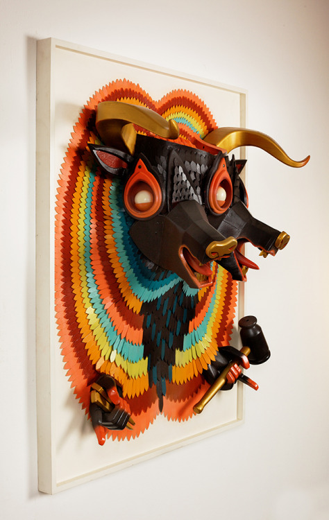 feralworks:  archiemcphee:  Portland, Oregon-based artist AJ Fosik (previously featured here) has created an awesome new series of dynamic and vibrant wooden sculptures. Each ferociously striking piece is made using locally sourced lumber from Oregon