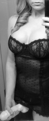 Serious strap-on and feminine lace. Love