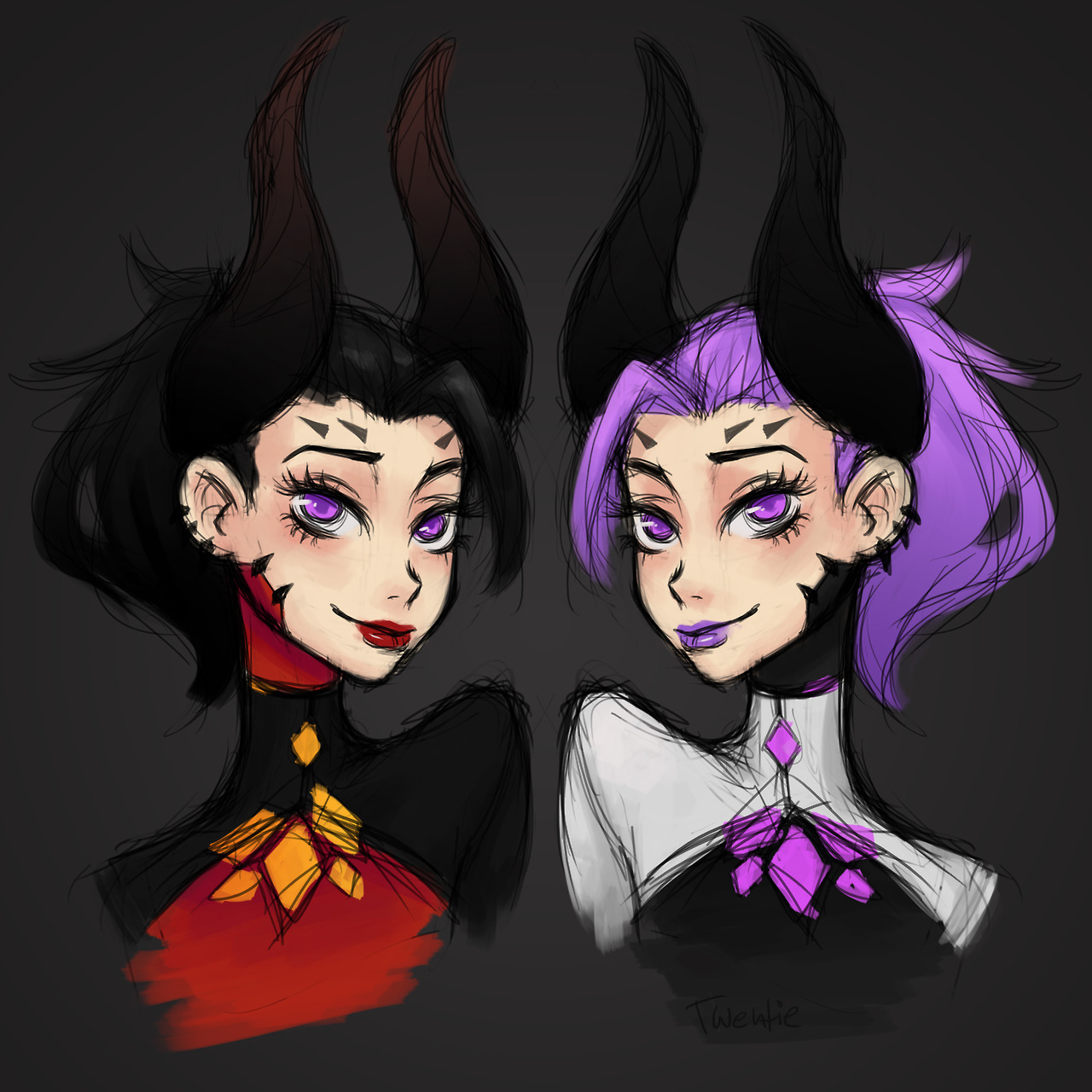 christinium: My gf asked me to cosplay demon!mercy to her imp!mercy qwq so i drew