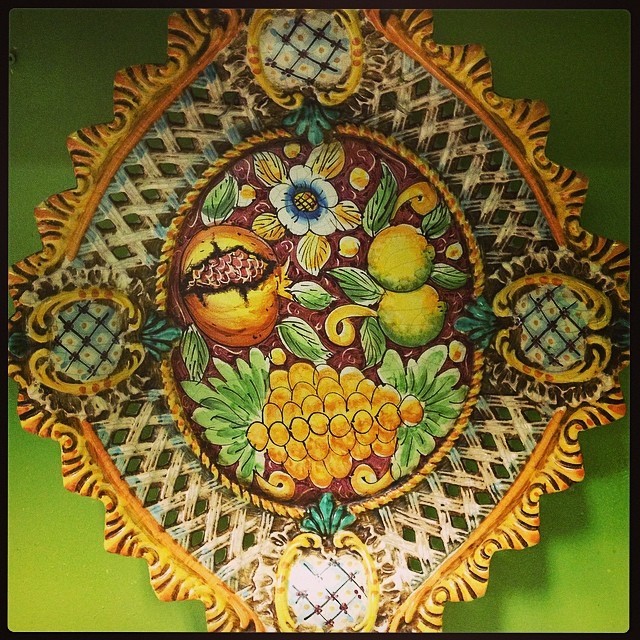 Ornate #Sicilian ceramic platter from #Caltagirone (at Bar Eolo: Sicilian Kitchen & Wines)
