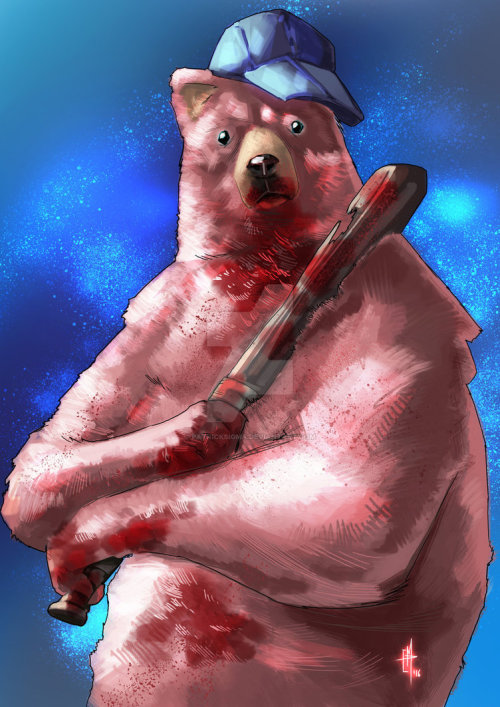 A pink bear with a baseball bat. Sketch for https://twitter.com/MadMorphTV                 http://Tw