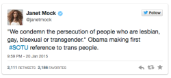 micdotcom:  President Obama just made history by mentioning one single word: transgender   Although this is long overdue, it’s an important — albeit symbolic — historic first. No other living President of the United States has ever made mention