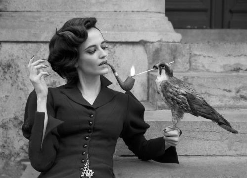 Eva Green in Miss Peregrine’s Home for Peculiar Children (2016) and Tippi Hedren on the set of