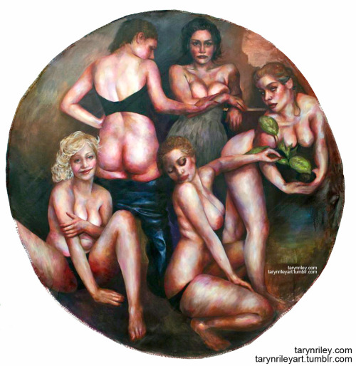 tarynrileyart:  Blondes Have ALL the Fun! - Oil on Tablecloth (75 inches in diameter) tarynriley.com | tarynrileyart.tumblr.com