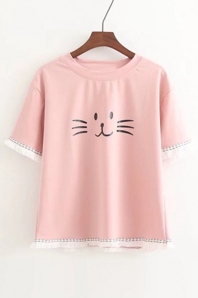 bettermeme: Stylish Lovely Tops Collection  Cat Fish Printed Tee     Cartoon Cat