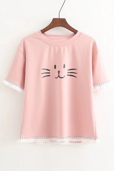 bettermeme: Stylish Lovely Tops Collection  Cat Fish Printed Tee     Cartoon Cat T-shirt  MEOW T-shirt      Cat Face Tee  Cartoon Cat T-shirt    SEE U LATER T-shirt    Contrast V-neck Striped Tee     V Lace Trim T-shirt  Watermelon ¾ Sleeve Sun