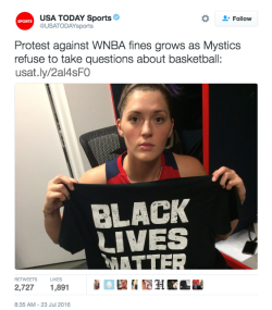 zerosuit: refinery29:  WNBA players just took a stand in favor of #BlackLives Matter and the league fined them “Seventy percent of the @wnba players are African-American women and as a league collectively impacted. My teammates and I will continue to