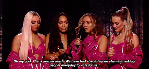 dailylmgifs:Little Mix Accepting the Brit Award for ‘Best Video’ at the 2019 Brit Awards.Lmao it’s t