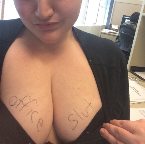 inferior-slut:  I’m a naughty little office slut. My place is underneath my male colleague’s desks with my mouth around hard cock.