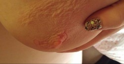 Alice-Is-Wet:  Happppy Hump Day, Followers!  A Little Pic Of My Poor Nipple After