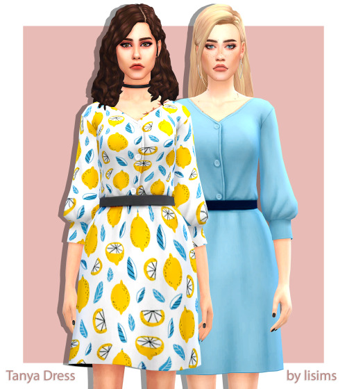 Tanya Set: dress and top&gt; ea mesh edit, base game compatible&gt; 28 swatches (16 in palm 