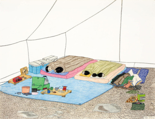 nyctaeus: Annie Pootoogook, ‘In the Summer Camp Tent’, pencil ink and crayon on paper, 2002