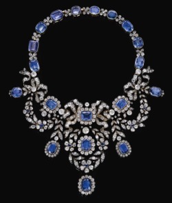 royals-and-quotes: FRENCH CROWN JEWELS - Sapphire and diamond necklace and earings belonged to Empress Marie-Louise of France from late 19th century. 