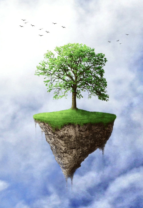 tumblropenarts:  Artist Name: Conor O'Brien Tumblr: http://conorobrienart.tumblr.com/  The Nature of Dreams  A surreal dreamlike scene of a tree flourishing on a floating island. The Nature of Dreams reflects both the mysterious architecture of images,