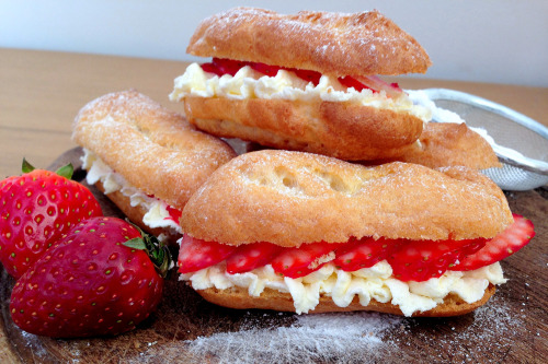 bakeddd:  eclair with whipped cream and strawberries porn pictures