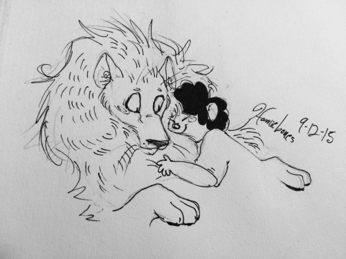 hanniebones:  I’ve been wanting to do some snuggily Steven and Lion things for a while and I can’t wait till I get a new cintiq to do it soooo… My art :3 