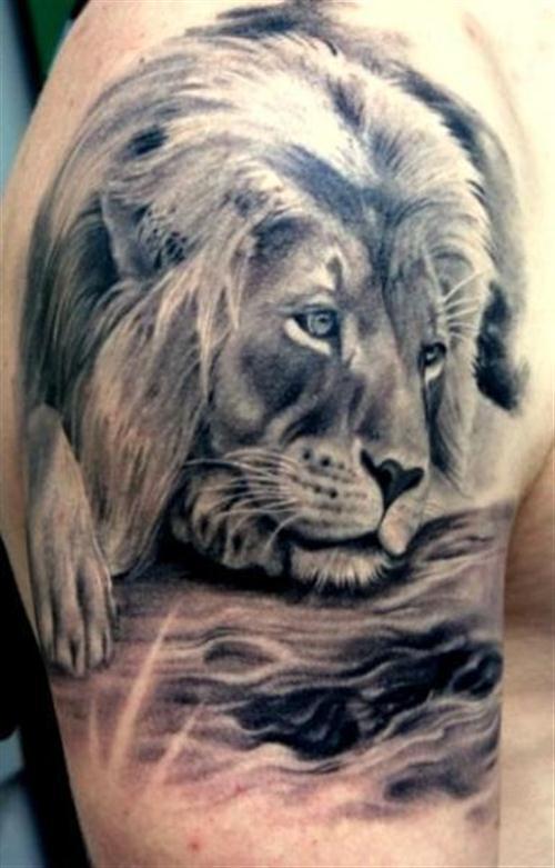 tattooednbeautiful:  46 Awesome Lion Tattoos Ideasphoto source: www.tattooset.com