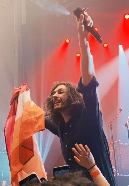 wlwninazenik: buzzkillbyrne: LET’S GO LESBIANS LET’S GO [ID: Two pictures of Hozier at a