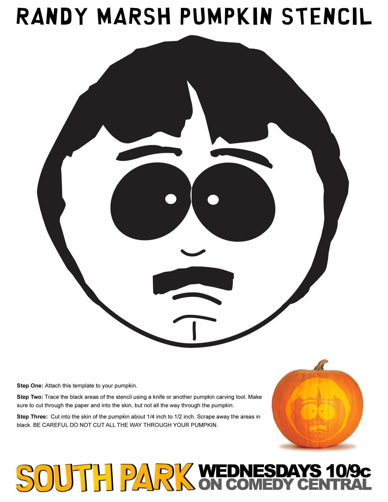 southparkdigital:  Use this stencil to carve your very own Randy pumpkin! 
