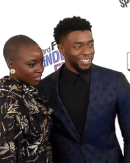 danaigurirasource:  Danai Gurira and Chadwick Boseman on the blue carpet at the 2018