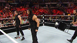 briesbitch:  Dean Ambrose reacting to Seth Rollins hitting Roman Reigns with a chair