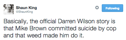 postracialcomments:  spnsocks:  socialjusticekoolaid:   Today in Lies, Liars, and Rat Bastards (10.22.14): So, this happened… I literally have no words. I’m exhausted with the fuckery at this point. Basically just readying the squad to go up to Ferguson