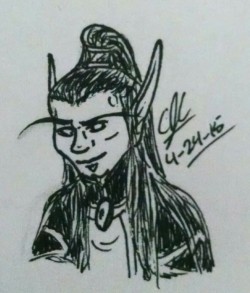 i-am-the-inksinger:Kellineth  The last of the three free doodles from my mini-giveaway. This one is for writingjustforgiggles, who requested their blood elf Kellineth.  I’m sorry he looks doofy. It’s been a while since ice drawn any blood elves…Still