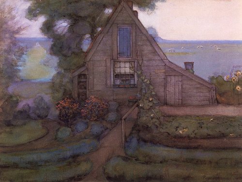 Triangulated Farmhouse Facade with Polder in Blue, 1900, Piet MondrianMedium: gouache,watercolor,pap