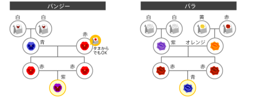 merongcrossing:  Flower breeding chart - not made by me Last two charts are for “special” colors EDIT: btw the little character at the bottom with the speech bubble just says that the carnation flowers can be obtained through the Mother and Father’s