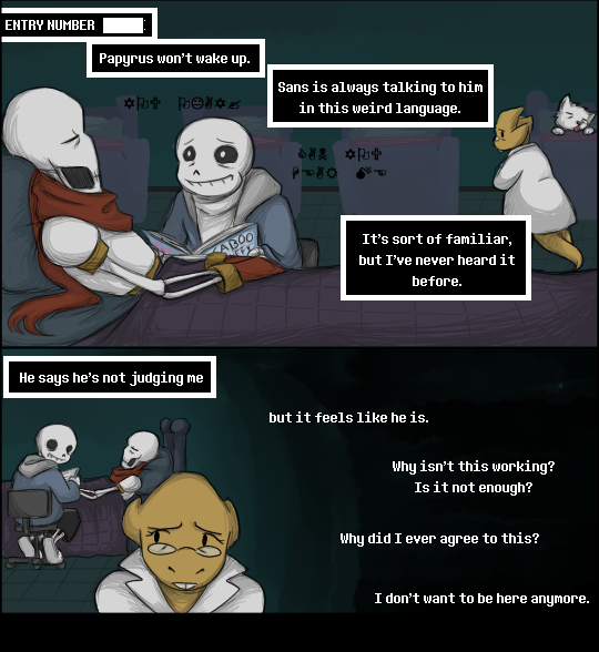 zarla-s:  This may be the worst idea I’ve ever had. Contains spoilers for the end of the True Pacifist route! The single image version is here. * It makes a joke about spaghetti. It hates its own joke.* It tidies up the place, then immediately scatters