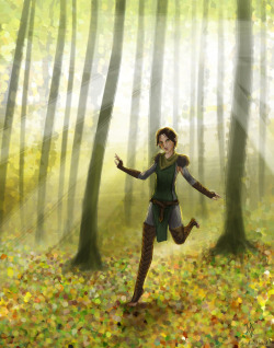 artbyfont:  Varric: You have sanctioned frolicking areas?Merrill: No, just not in the woods. The trees get jealous.Varric: But you do frolic?Merrill: Of course we do! We wouldn’t be elves, otherwise.Merrill, being a rebel and makin’ all the trees