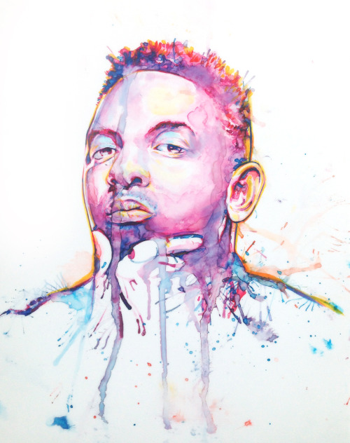 Kendrick Lamar -Watercolor on Paper by Justin Hopkins aka RareBit