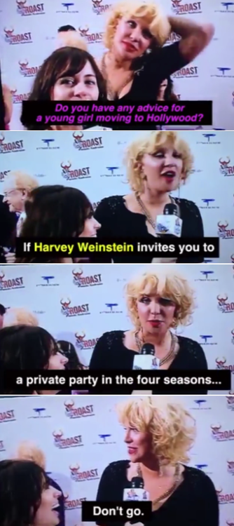 politicalfxckupmusicnerd: sixpenceee: Courtney Love’s message in 2005. Harvey Weinstein was an American film producer. In October 2017, following sexual abuse allegations against Weinstein, he was dismissed from his company and expelled from the Academy