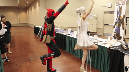 cosplaysleepeatplay:  Sailor Moon? Video source: Deadpool vs Comic Media Expo 2015    Gif by Cosplay Sleep Eat Play   