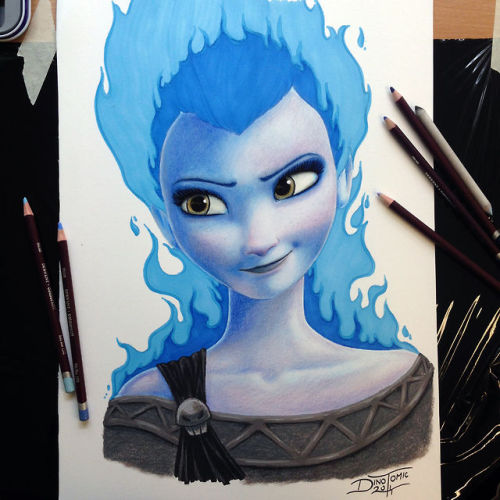 disneyfrozen:  Elsa/Hades Crossover Pencil Drawing by AtomiccircuS