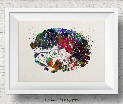 Colorful Hedgehog Watercolor hedgehog painting illustration hedgehog Art Print Wall Gift Poster Gicl