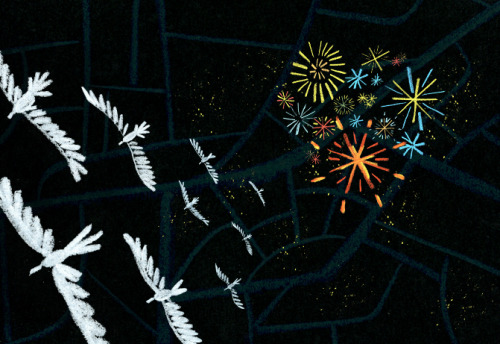  An illustration I made for the article about the negative impact of fireworks on birds.