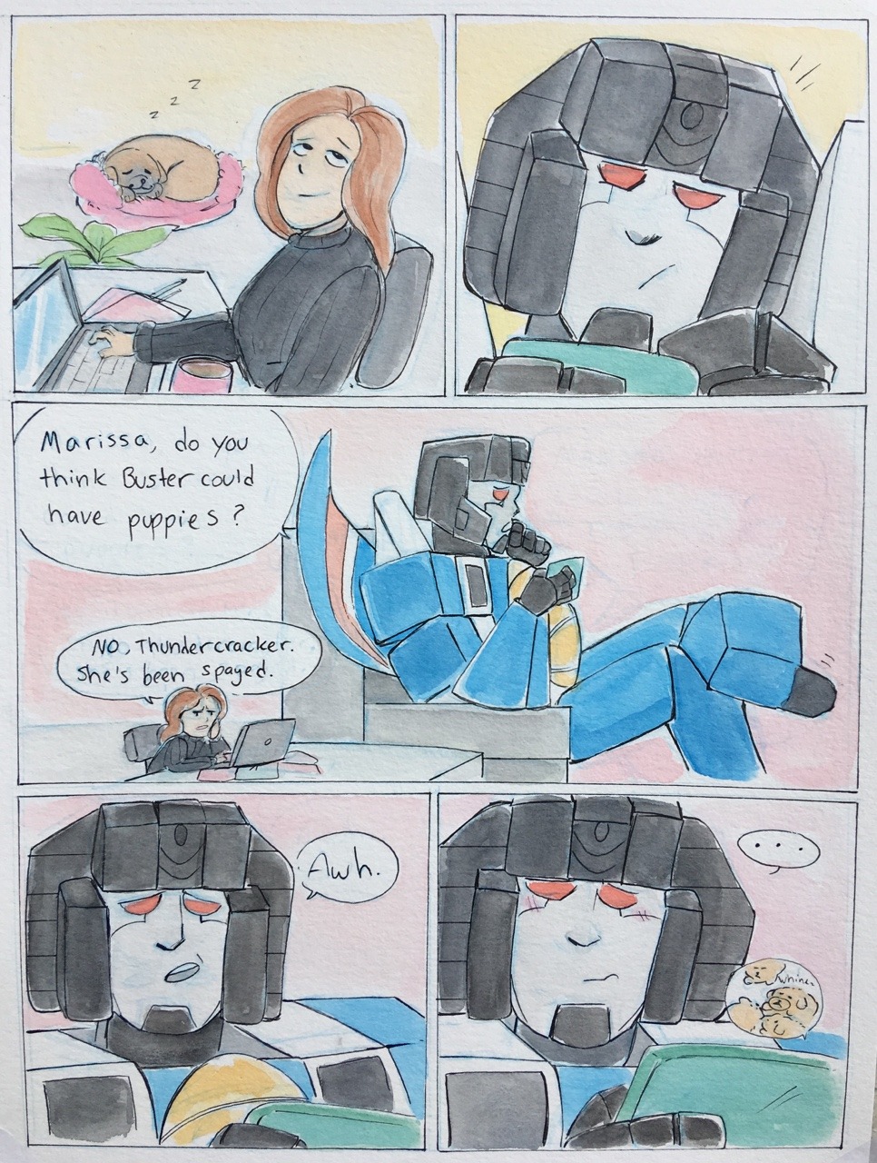 stuffedart:  A comic where Marissa and TC give up on work and watch dog videos…Story
