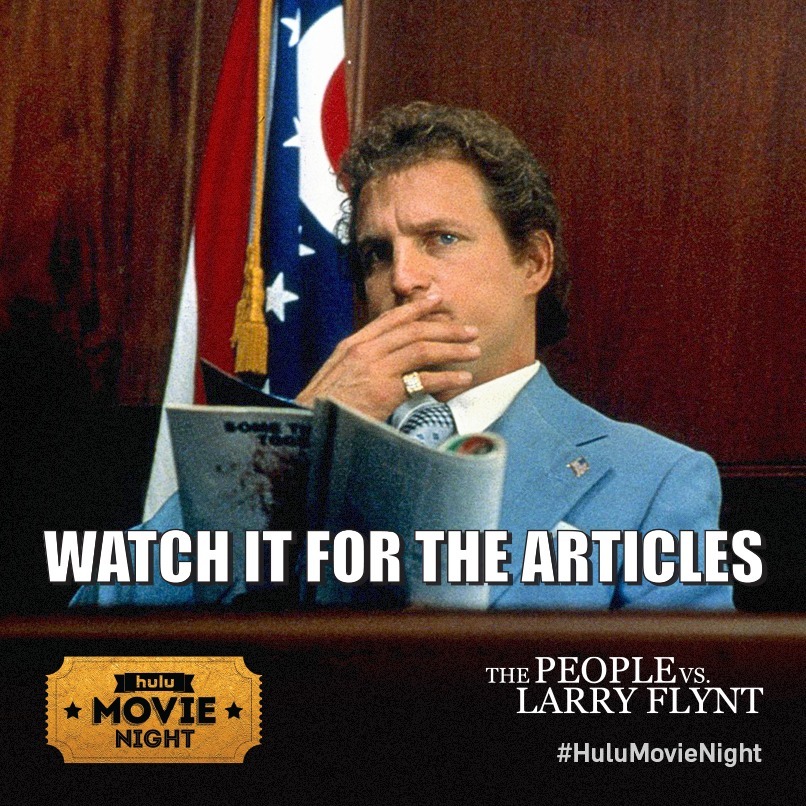 Today’s Hulu Movie Night selection is The People vs. Larry Flynt. Watch it for free today here.