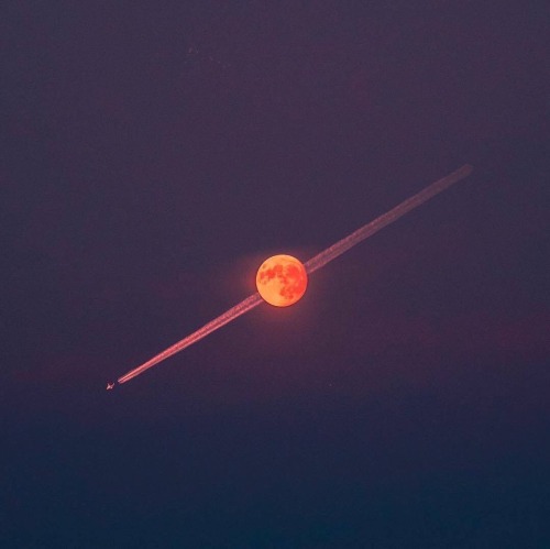 fred-erick-frankenstein:rulingplanetvenus: [ID: Two pictures of planes in the sky while the moon is 