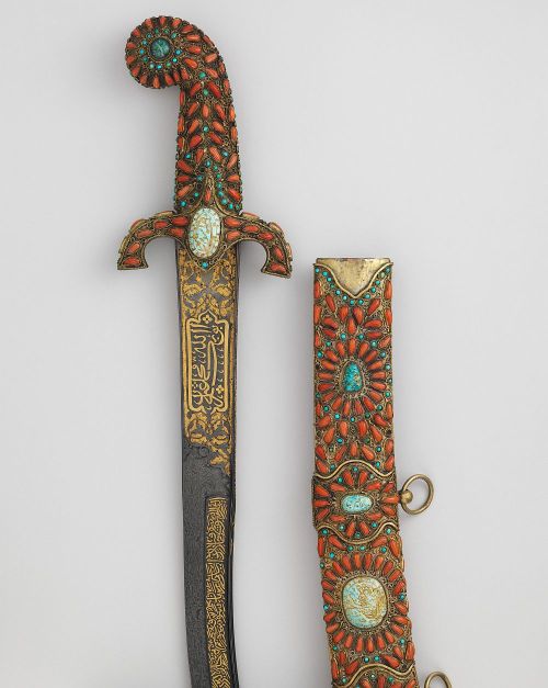 art-of-swords:Kilij Sword with ScabbardDated: 18th centuryCulture: TurkishMedium: steel, wood, turqu
