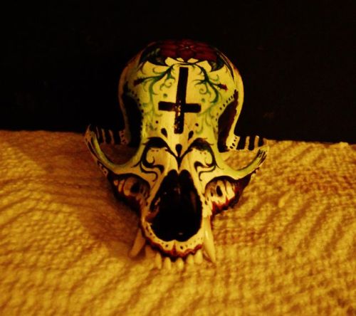 sacred-death: Day of the Dead style skull is finished and sold for $85!! This poor thing had the wor