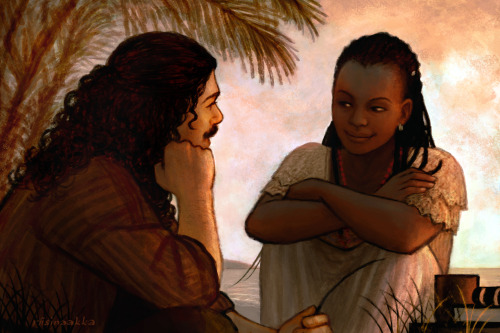 “Ardently”Silver and Madi (from Black Sails) at the beach on the Maroon Island or somewhere around N